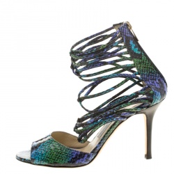 مملوكة مسبقًا صندل جيمي تشو شاكيرا جلد ثعبان متعدد الألوان بسيور مقاس 37