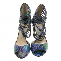 مملوكة مسبقًا صندل جيمي تشو شاكيرا جلد ثعبان متعدد الألوان بسيور مقاس 37