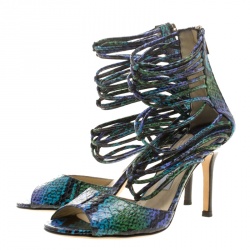 مملوكة مسبقًا صندل جيمي تشو شاكيرا جلد ثعبان متعدد الألوان بسيور مقاس 37