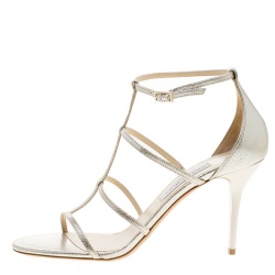 Pre Owned Jimmy Choo Metallic Silver Dory Caged Sandals Size 40.5