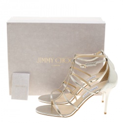 Pre Owned Jimmy Choo Metallic Silver Dory Caged Sandals Size 40.5