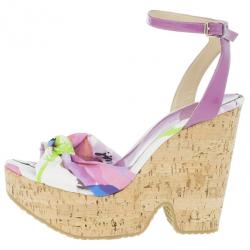 مملوكة مسبقًا Jimmy Choo Purple Gleam Printed Cork Wedge Sandals Size 41