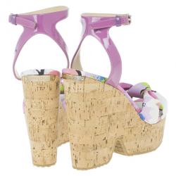مملوكة مسبقًا Jimmy Choo Purple Gleam Printed Cork Wedge Sandals Size 41