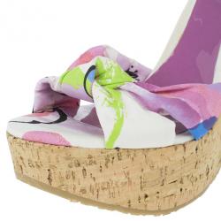 مملوكة مسبقًا Jimmy Choo Purple Gleam Printed Cork Wedge Sandals Size 41