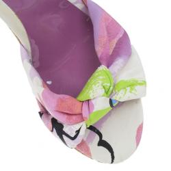 مملوكة مسبقًا Jimmy Choo Purple Gleam Printed Cork Wedge Sandals Size 41