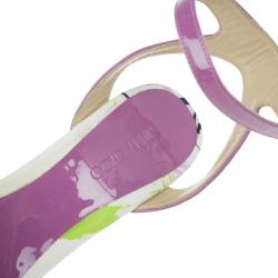 مملوكة مسبقًا Jimmy Choo Purple Gleam Printed Cork Wedge Sandals Size 41