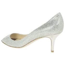 Pre Owned Jimmy Choo Silver Glitter Leather Isabel Peep Toe Pumps Size 39.5
