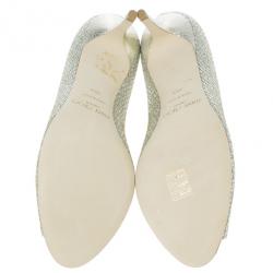 Pre Owned Jimmy Choo Silver Glitter Leather Isabel Peep Toe Pumps Size 39.5