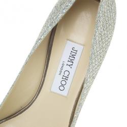 Pre Owned Jimmy Choo Silver Glitter Leather Isabel Peep Toe Pumps Size 39.5