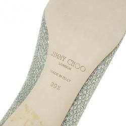 Pre Owned Jimmy Choo Silver Glitter Leather Isabel Peep Toe Pumps Size 39.5