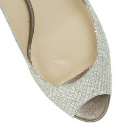 Pre Owned Jimmy Choo Silver Glitter Leather Isabel Peep Toe Pumps Size 39.5