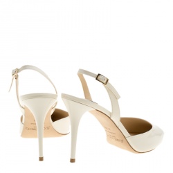 Pre Owned صندل جيمي تشو تيلي جلد أبيض لامع مقدمة مدببة بحزام للكاحل مقاس 38.5