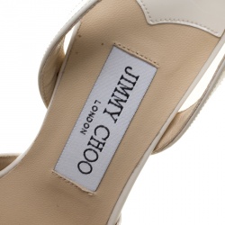 Pre Owned صندل جيمي تشو تيلي جلد أبيض لامع مقدمة مدببة بحزام للكاحل مقاس 38.5