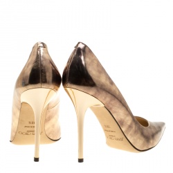 مملوكة مسبقًا Jimmy Choo Metallic Vintage Mirror Effect Leather Abel Pointed Toe Pumps Size 38.5
