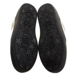 Pre Owned Jimmy Choo Black and Silver Leather Boston Slip On Sneakers Size 35.5