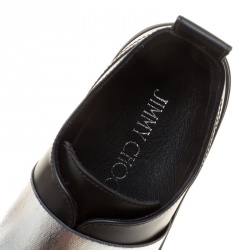 Pre Owned Jimmy Choo Black and Silver Leather Boston Slip On Sneakers Size 35.5