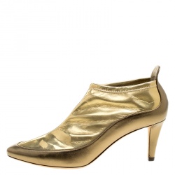 Pre Owned Jimmy Choo Metallic Gold Leather and PVC Dierdre Ankle Boots Size 37