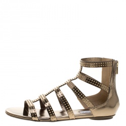 Pre Owned Jimmy Choo Metallic Studded Mirror Leather Nix Gladiator Flats Size 40