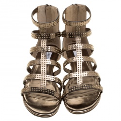 Pre Owned Jimmy Choo Metallic Studded Mirror Leather Nix Gladiator Flats Size 40