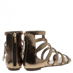 Pre Owned Jimmy Choo Metallic Studded Mirror Leather Nix Gladiator Flats Size 40