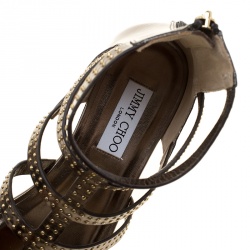 Pre Owned Jimmy Choo Metallic Studded Mirror Leather Nix Gladiator Flats Size 40