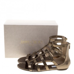 Pre Owned Jimmy Choo Metallic Studded Mirror Leather Nix Gladiator Flats Size 40