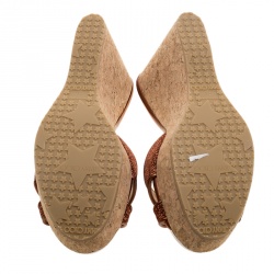 Pre Owned Jimmy Choo Metallic Pop Orange Lurex Fabric Perfume Cork Wedge Slides Size 41