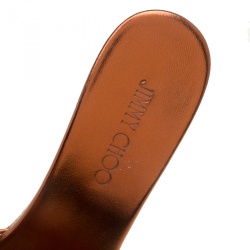 Pre Owned Jimmy Choo Metallic Pop Orange Lurex Fabric Perfume Cork Wedge Slides Size 41