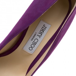 Pre Owned حذاء كعب عالي جيمي تشو جازمين سويدي بنفسجي ماديلاين بأزرار مزخرفة مقدمة مدببة مقاس 40