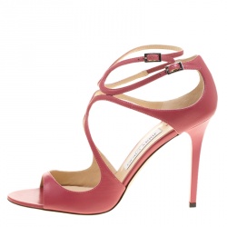 Pre Owned Jimmy Choo Rogue Pink Leather Lang Strappy Sandals Size 40