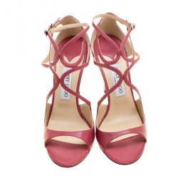 Pre Owned Jimmy Choo Rogue Pink Leather Lang Strappy Sandals Size 40