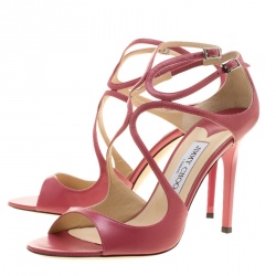 Pre Owned Jimmy Choo Rogue Pink Leather Lang Strappy Sandals Size 40
