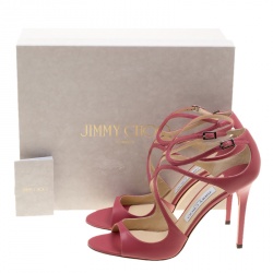 Pre Owned Jimmy Choo Rogue Pink Leather Lang Strappy Sandals Size 40