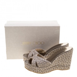 مملوكة مسبقًا صندل سلايد جيمي تشو برفيوم جلد ثعبان أصفر كعب روكي مقاس 36