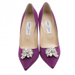 Pre Owned Jimmy Choo Exclusive Collection Deep Purple Satin Manda Crystal Embellished Pointed Toe Pumps Size 41