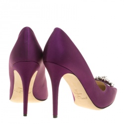 Pre Owned Jimmy Choo Exclusive Collection Deep Purple Satin Manda Crystal Embellished Pointed Toe Pumps Size 41
