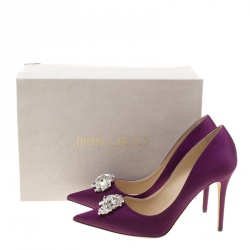 Pre Owned Jimmy Choo Exclusive Collection Deep Purple Satin Manda Crystal Embellished Pointed Toe Pumps Size 41