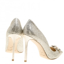 Pre Owned حذاء كعب عالي جيمي تشو جازمين قماش براق شامبانيا ميتاليك مزخرف كريستال مقدمة مدببة مقاس 41