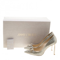 Pre Owned حذاء كعب عالي جيمي تشو جازمين قماش براق شامبانيا ميتاليك مزخرف كريستال مقدمة مدببة مقاس 41