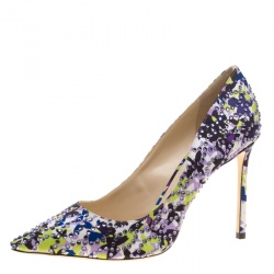 Pre Owned Jimmy Choo Multicolor Floral Print Crystal Embellished Satin Romy Pointed Toe Pumps Size 40