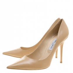 Pre Owned Jimmy Choo Beige Leather Abel Pointed Toe Pumps Size 41
