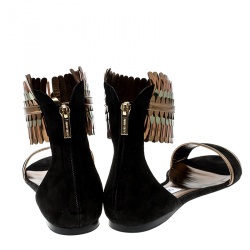 Pre Owned صندل فلات جيمي تشو كيمرو سويدي أسود وجلد عاكس بحزام للكاحل مقاس 41