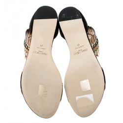 Pre Owned صندل فلات جيمي تشو كيمرو سويدي أسود وجلد عاكس بحزام للكاحل مقاس 41