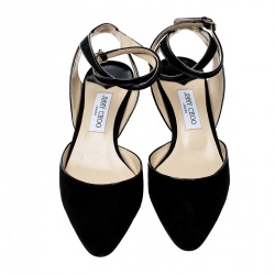 Pre Owned Jimmy Choo Black Suede Vicky Cross Ankle Strap Sandals Size 40