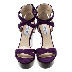 Pre Owned Jimmy Choo Purple Suede Naomi Cross Strap Wedge Sandals Size 40