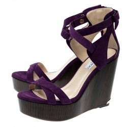 Pre Owned Jimmy Choo Purple Suede Naomi Cross Strap Wedge Sandals Size 40