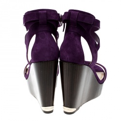 Pre Owned Jimmy Choo Purple Suede Naomi Cross Strap Wedge Sandals Size 40