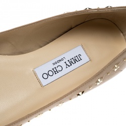 Pre Owned Jimmy Choo Beige Leather Windsor Star Embellished Pointed Toe Flats Size 37.5