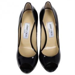 Pre Owned Jimmy Choo Black Patent Quiet Peep Toe Platform Pumps Size 38