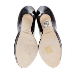 Pre Owned Jimmy Choo Black Patent Quiet Peep Toe Platform Pumps Size 38